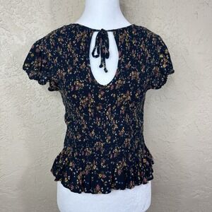 Y2K Top Baby Tee Ditzy Floral Smocked Dainty Cottagecore Festival Feminine Sz L*